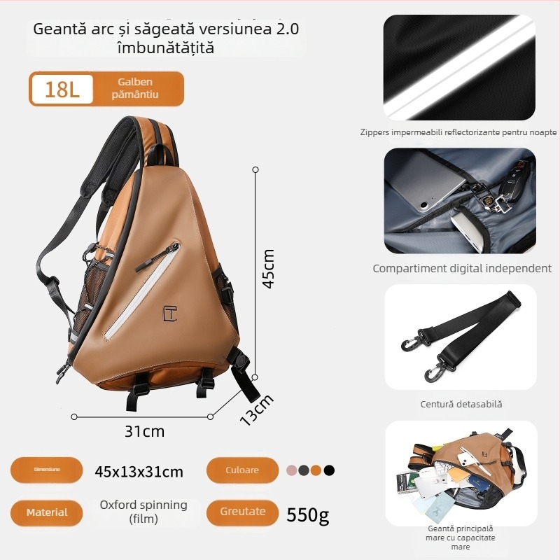 Geantă crossbody pentru bărbați, stil călătorie leisure, material Oxford, capacitate mare, respirabilă, impermeabilă, antibacteriană, căptușeală poliester, marca TANGCOOL