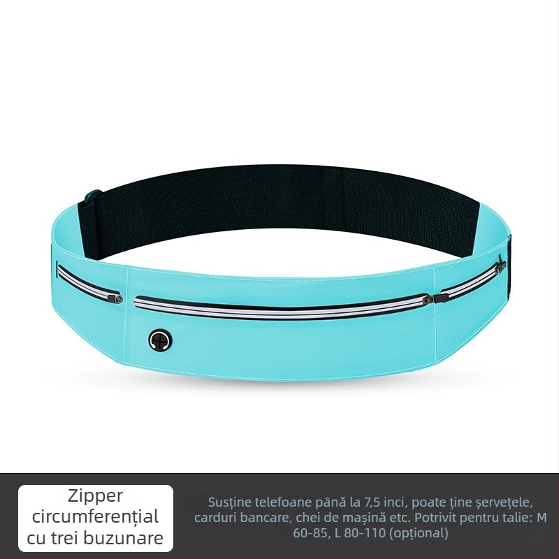 Borsetă de talie pentru alergare, unisex, impermeabilă și ultraușoară, cu protecție anti-furt și siguranță reflectorizantă noaptea; exterior poliester, căptușeală nylon