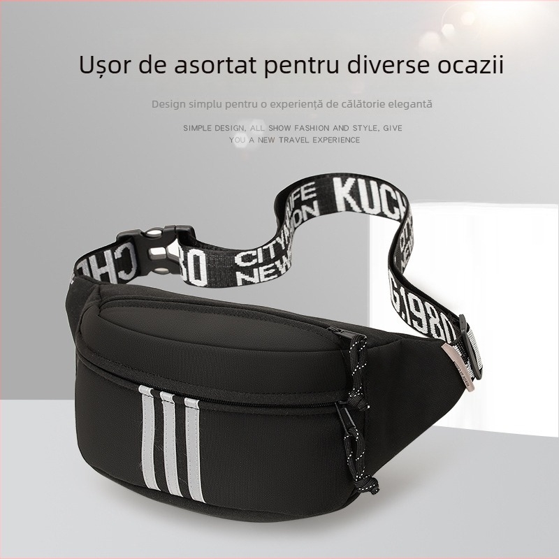 Geantă de piept pentru bărbați, stil urban minimalist, material Oxford, închidere cu fermoar, buzunar pentru telefon, model reflectorizant