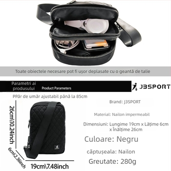 Geantă de talie sport, unisex, stil street, ultraușoară, cu capacitate extinsă, poliester