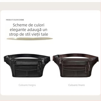 Geantă de talie pentru bărbați din piele naturală, geantă crossbody multifuncțională, buzunar pentru telefon din piele de primul strat, fermoar, rezistentă la uzură