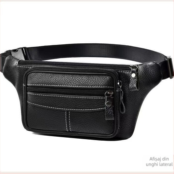 Geantă de talie pentru bărbați din piele naturală, geantă crossbody multifuncțională, buzunar pentru telefon din piele de primul strat, fermoar, rezistentă la uzură