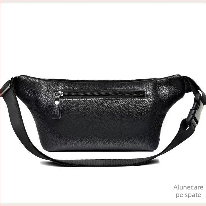 Geantă de talie pentru bărbați din piele naturală, geantă crossbody multifuncțională, buzunar pentru telefon din piele de primul strat, fermoar, rezistentă la uzură