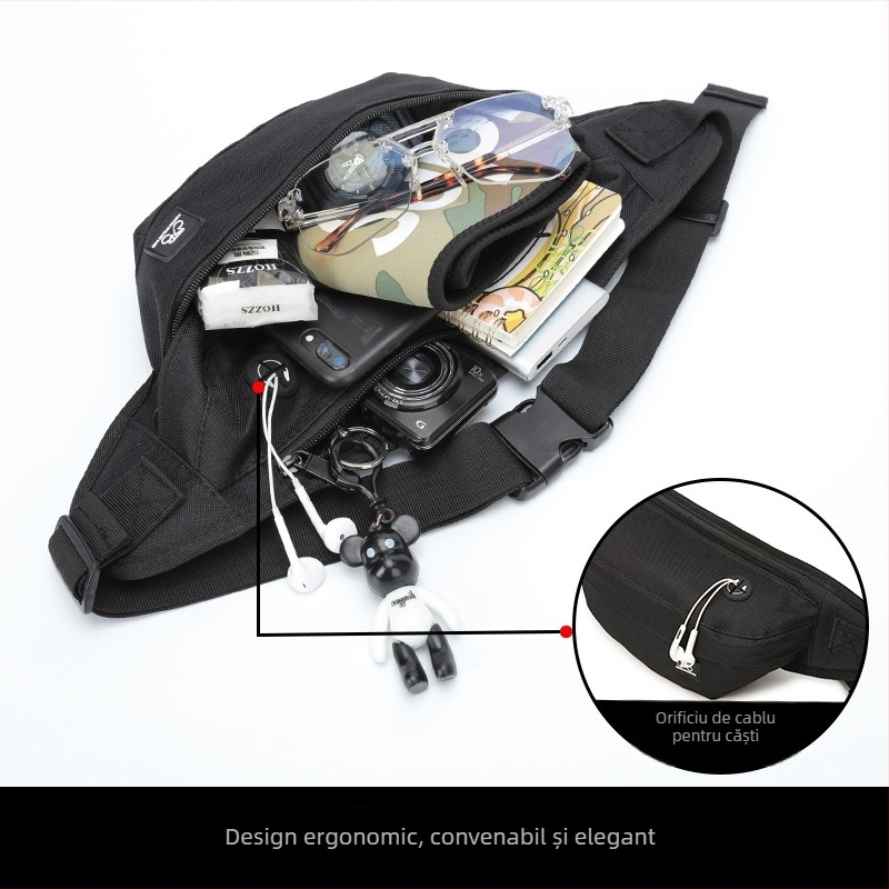 Geantă de talie pentru bărbați, nylon, respirabilă, culoare solidă, stil urban