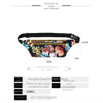 Geantă de talie pentru bărbați, cu imprimeu floral etnic, material Oxford, fermoar, design de reducere a încărcăturii, cross-body