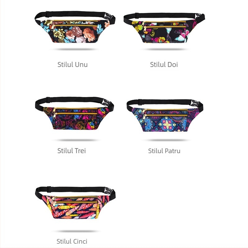 Geantă de talie pentru bărbați, cu imprimeu floral etnic, material Oxford, fermoar, design de reducere a încărcăturii, cross-body