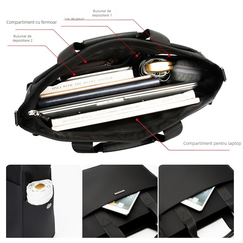 337 Geantă de documente pentru bărbați, din pânză Oxford, închidere cu fermoar, stil de afaceri