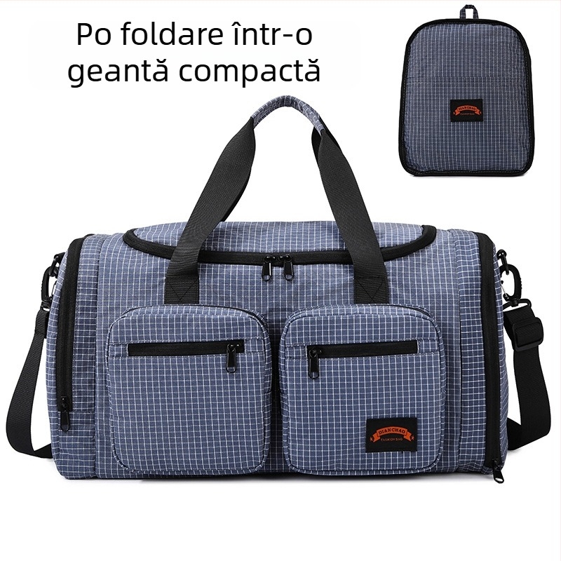 Geantă de călătorie pliabilă, capacitate 20–35 L, material Oxford, impermeabilă și rezistentă la uzură, diviziune uscat–umed, compartiment pentru pantofi, geantă cu curea crossbody