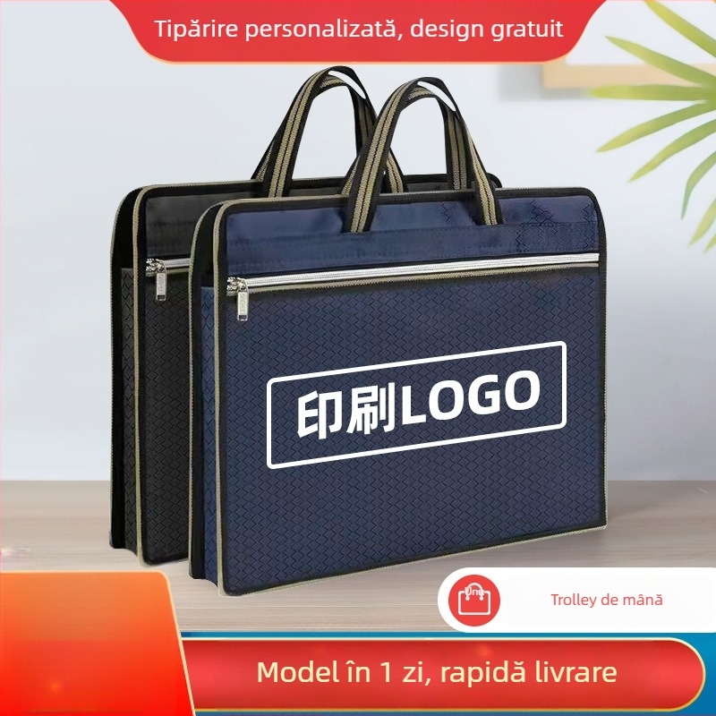 Geantă de documente Portable Briefcase cu fermoar, din material Oxford, capacitate mare, grosime material 0,7 mm, greutate 0,1 kg