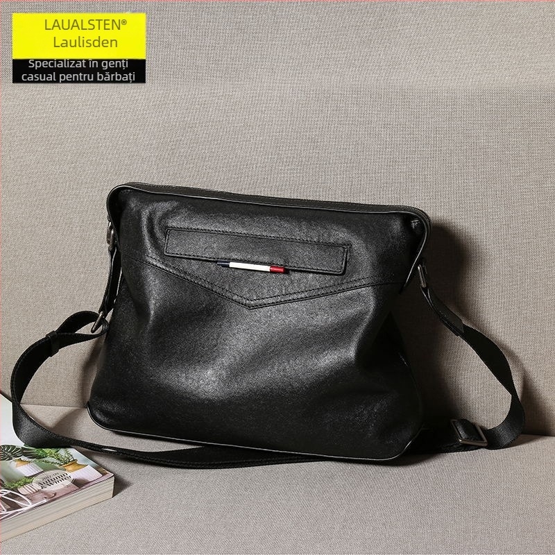 Roleyson Geantă crossbody pentru bărbați, din piele de vită de primă calitate, rezistentă la uzură, căptușeală poliester-bumbac