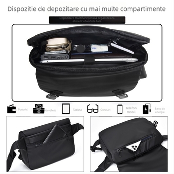 Geantă crossbody pentru bărbați, stil urban minimalist, țesătură Oxford, impermeabilă, ultra-ușoară, rezistentă la uzură, model cu litere, căptușeală din poliester