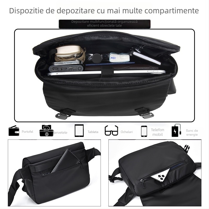 Geantă crossbody pentru bărbați, stil urban minimalist, țesătură Oxford, impermeabilă, ultra-ușoară, rezistentă la uzură, model cu litere, căptușeală din poliester