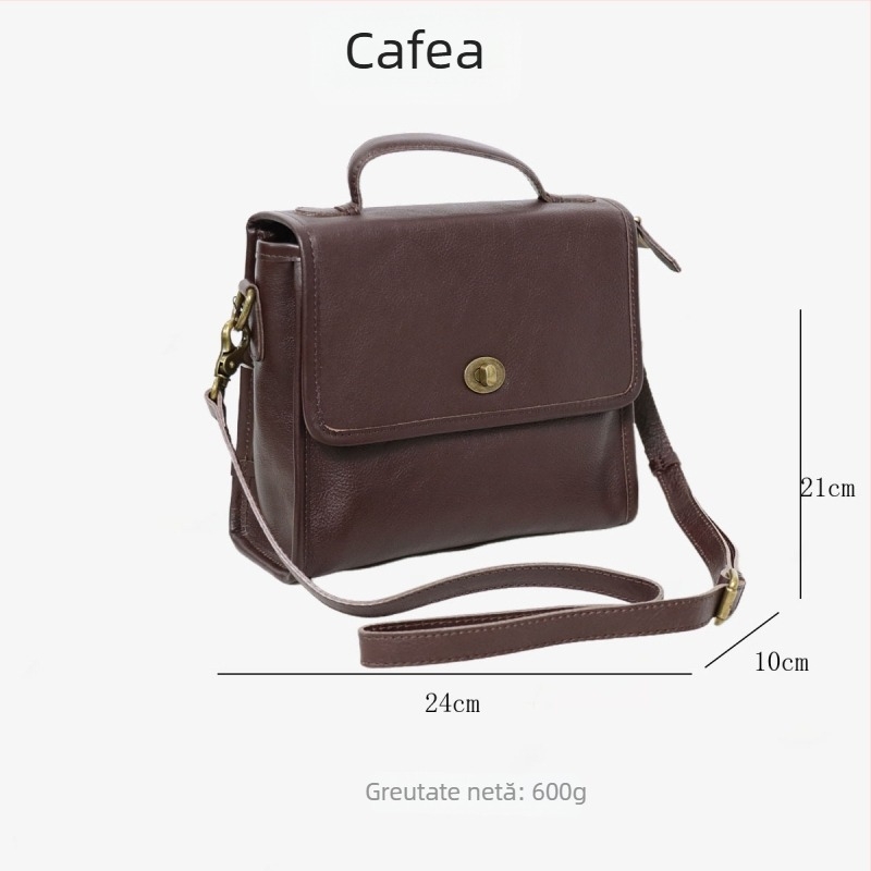 Nasman Geantă messenger în stil chinezesc nou, retro, din piele cu strat superior vegetal, curea de mână/pe umăr, închidere cu capac, buzunare interioare: fermoar, telefon și buletin
