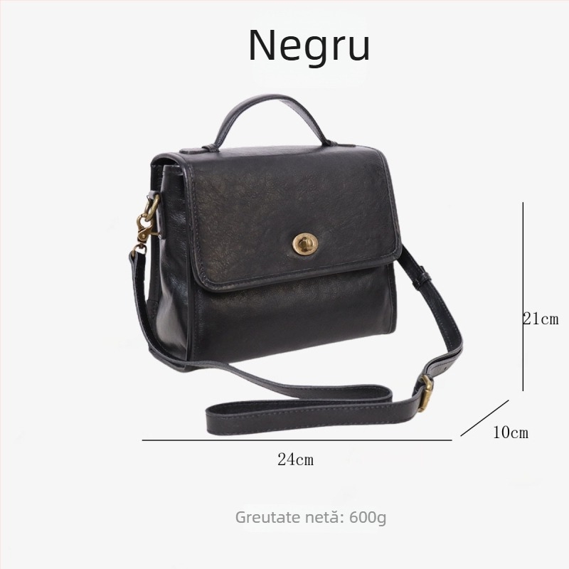 Nasman Geantă messenger în stil chinezesc nou, retro, din piele cu strat superior vegetal, curea de mână/pe umăr, închidere cu capac, buzunare interioare: fermoar, telefon și buletin