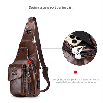 Geantă de piele pentru piept pentru bărbați, cu interfață USB, piele de vită de prim strat, căptușeală poliester, marcă SCHLATUM/Lion Leiden