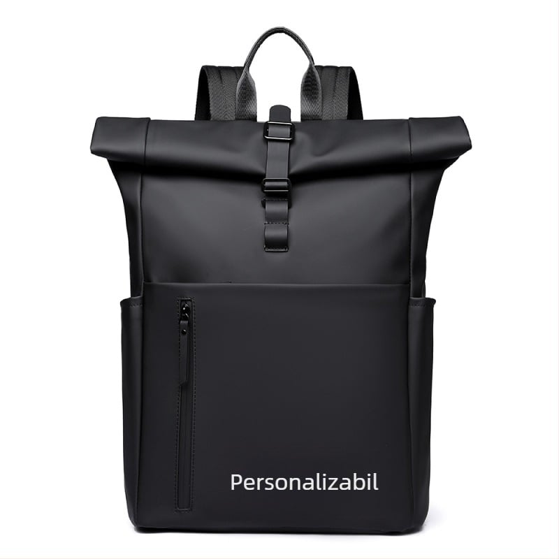 Rucsac cu rol-top pentru laptop, unisex, 20–35L, accente din piele PU, curele umăr curbate, pentru călătorii de afaceri