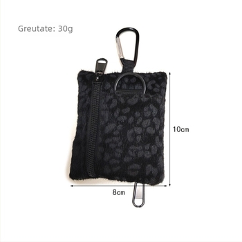Punguță pentru monede din pluș, cu imprimeu leopard, pentru femei, spațiu extins și buzunare pentru carduri