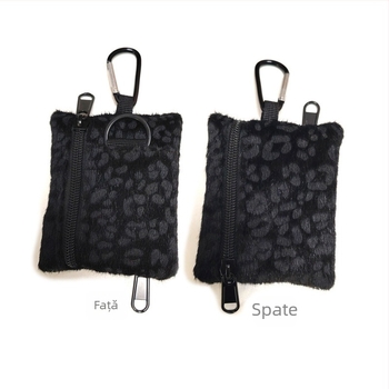 Punguță pentru monede din pluș, cu imprimeu leopard, pentru femei, spațiu extins și buzunare pentru carduri