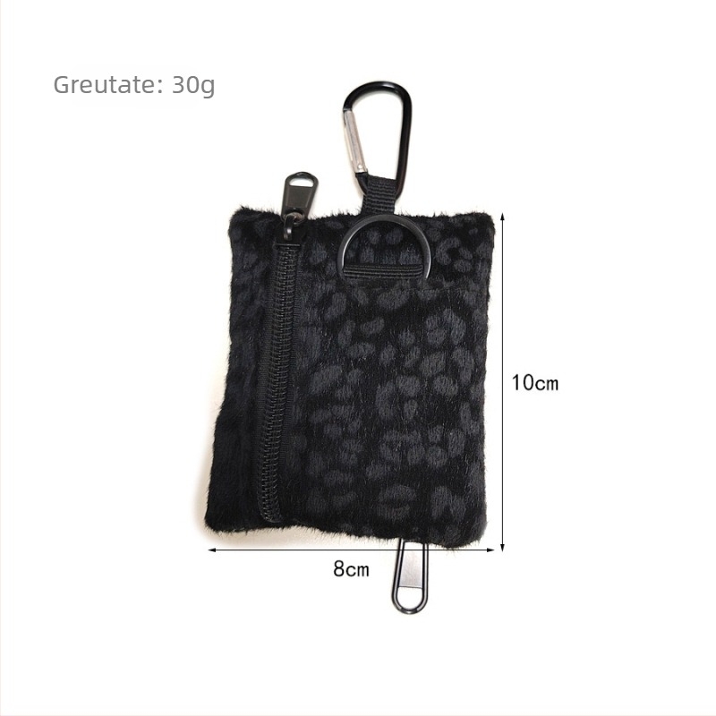 Punguță pentru monede din pluș, cu imprimeu leopard, pentru femei, spațiu extins și buzunare pentru carduri
