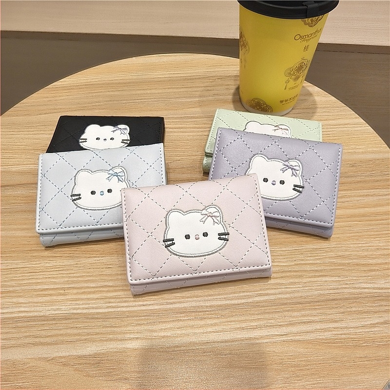 Dane portofel mini pentru uz zilnic – stil desen animat, model cu animale, piele PU, căptușeală poliester-bumbac, ușor, durabil, anti-furt, extensibil, potrivit pentru depozitare.