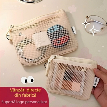 Geantă de depozitare pentru cabluri, din plasă, în stil poșetă, organizator respirabil pentru machiaj și accesorii