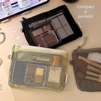 Geantă de depozitare pentru cabluri, din plasă, în stil poșetă, organizator respirabil pentru machiaj și accesorii