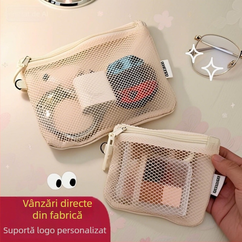 Geantă de depozitare pentru cabluri, din plasă, în stil poșetă, organizator respirabil pentru machiaj și accesorii