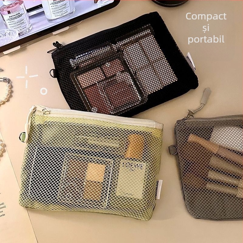 Geantă de depozitare pentru cabluri, din plasă, în stil poșetă, organizator respirabil pentru machiaj și accesorii
