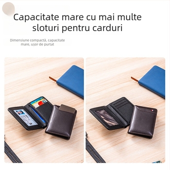 Portofel masculin din PU, design vertical, buzunar pentru permisul de conducere și compartiment pentru carduri