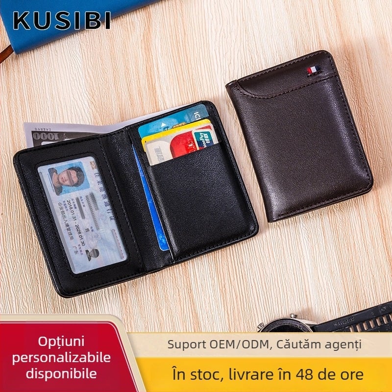 Portofel masculin din PU, design vertical, buzunar pentru permisul de conducere și compartiment pentru carduri