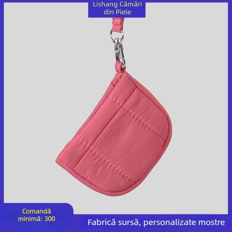 Portofel mini cu fermoar, nylon, formă ovală, unisex, buzunar pentru carduri