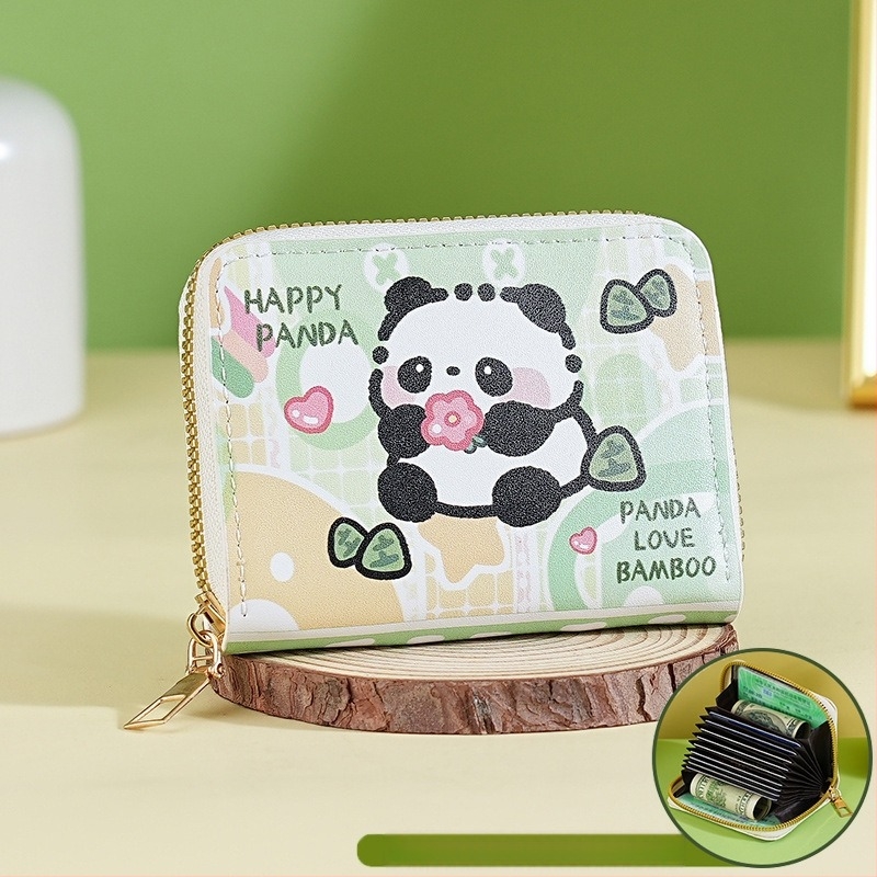Portofel compact pentru monede și carduri, design Panda, portofel dama cu fermoar, capacitate mare, protecție anti-furt și anti-magnetic