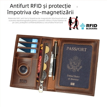 Niucunzh Portofel scurt din piele naturală cu husă pentru pașaport, din primul strat de piele de vită, rezistent la uzură, căptușeală poliester-bumbac, multifuncțional