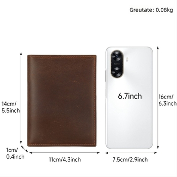 Niucunzh Portofel scurt din piele naturală cu husă pentru pașaport, din primul strat de piele de vită, rezistent la uzură, căptușeală poliester-bumbac, multifuncțional