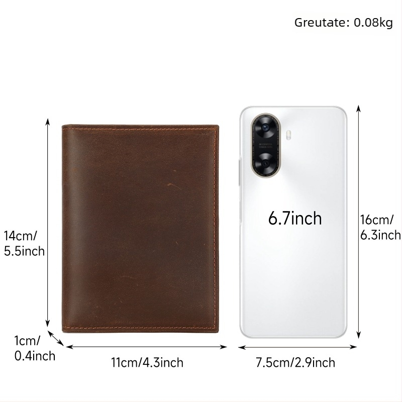 Niucunzh Portofel scurt din piele naturală cu husă pentru pașaport, din primul strat de piele de vită, rezistent la uzură, căptușeală poliester-bumbac, multifuncțional