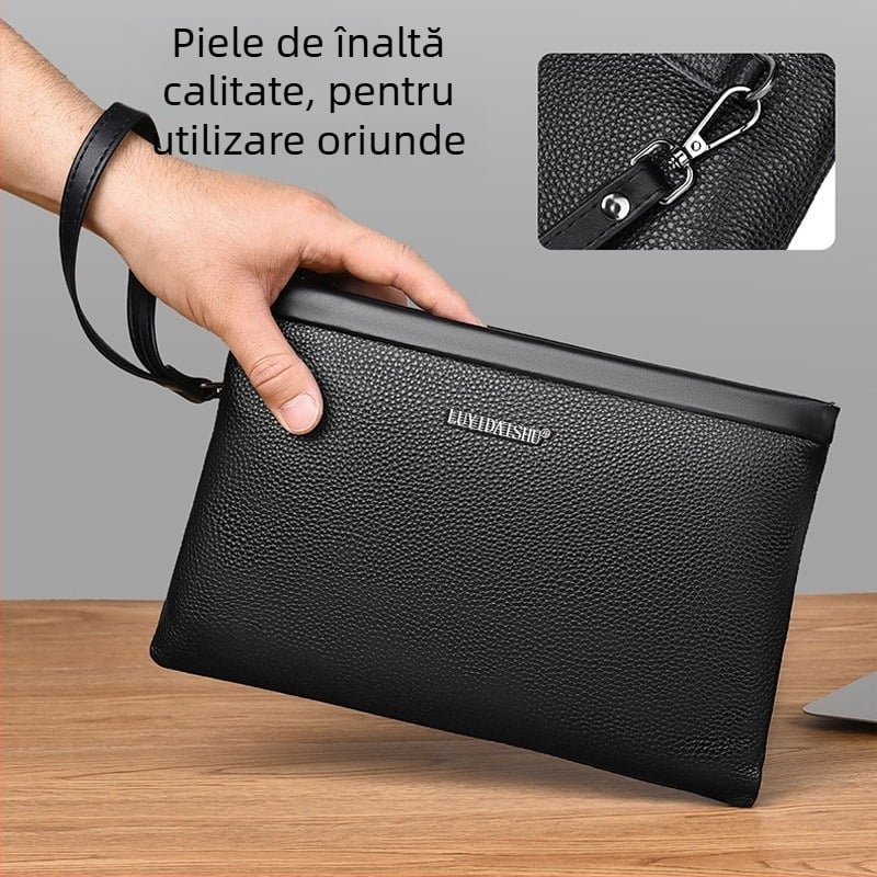 Geantă clutch pentru bărbați din piele de vițel, piele naturală, stil business elit