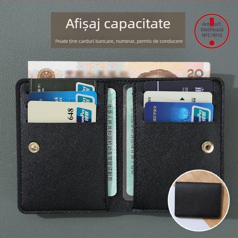Portofel pentru carduri ultra-subțire pentru bărbați, cu mai multe sloturi – mini portofel cu dublă funcție (Material: piele sintetică; căptușeală: PU)