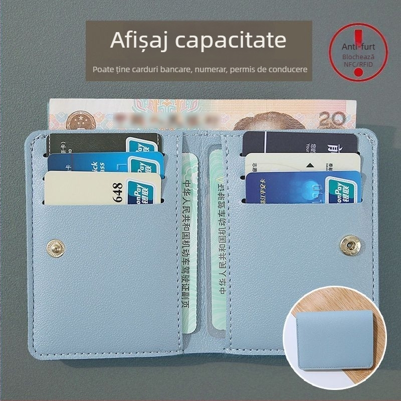 Portofel pentru carduri ultra-subțire pentru bărbați, cu mai multe sloturi – mini portofel cu dublă funcție (Material: piele sintetică; căptușeală: PU)