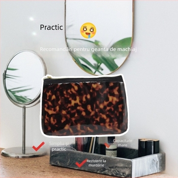 Geantă cosmetică cu spațiu pentru pensule, imprimeu leopard, PVC, închidere cu fermoar, pentru femei, utilizare zilnică