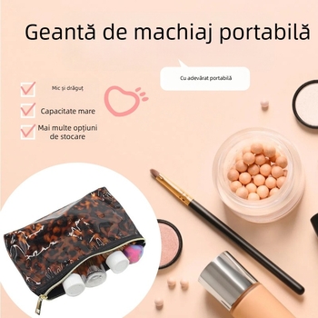 Geantă cosmetică cu spațiu pentru pensule, imprimeu leopard, PVC, închidere cu fermoar, pentru femei, utilizare zilnică