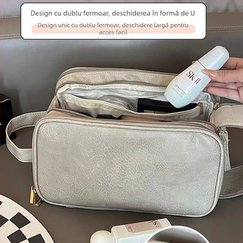 Gentuță de machiaj cu capacitate mare, deschidere cu două compartimente, portabilă, impermeabilă, extensibilă