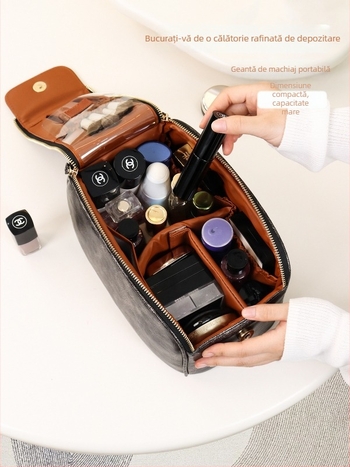 Geantă de machiaj - Capacitate mare, Portabilă, PU material, Stil urban minimalist, Lansare toamna 2024, Pentru femei