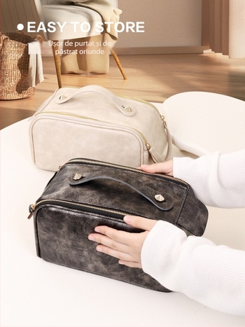 Geantă de machiaj - Capacitate mare, Portabilă, PU material, Stil urban minimalist, Lansare toamna 2024, Pentru femei