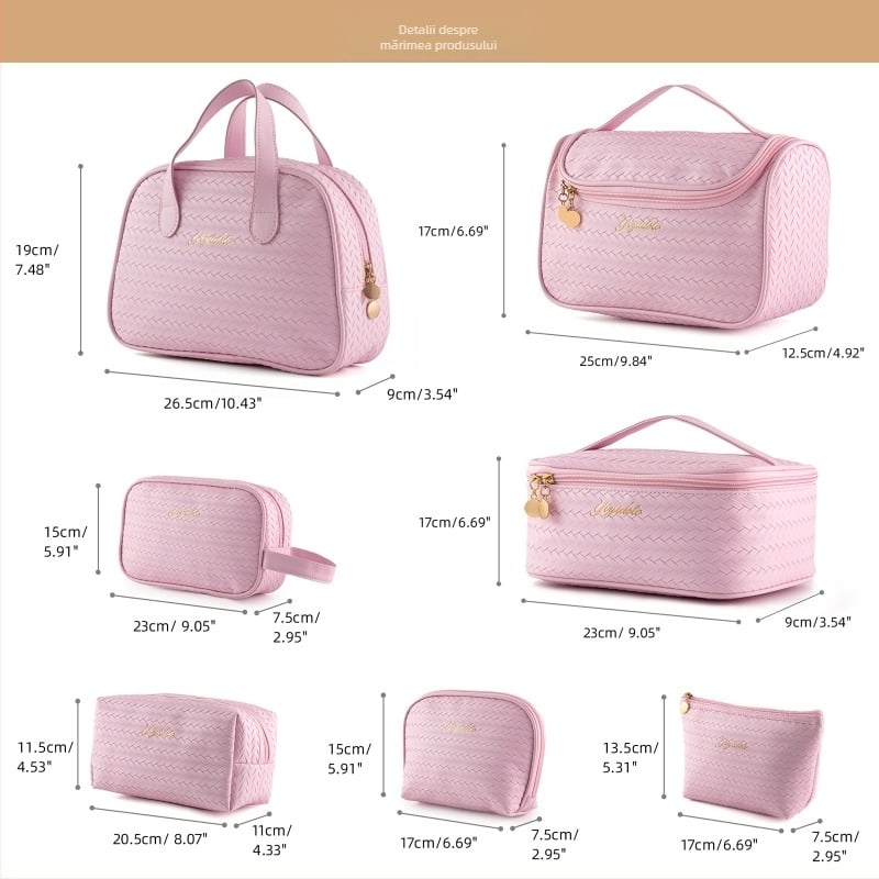 Geantă de machiaj PU cu model mori de vânt, portabilă, organizator de călătorie minimalist, capacitate mare pentru produse de îngrijire