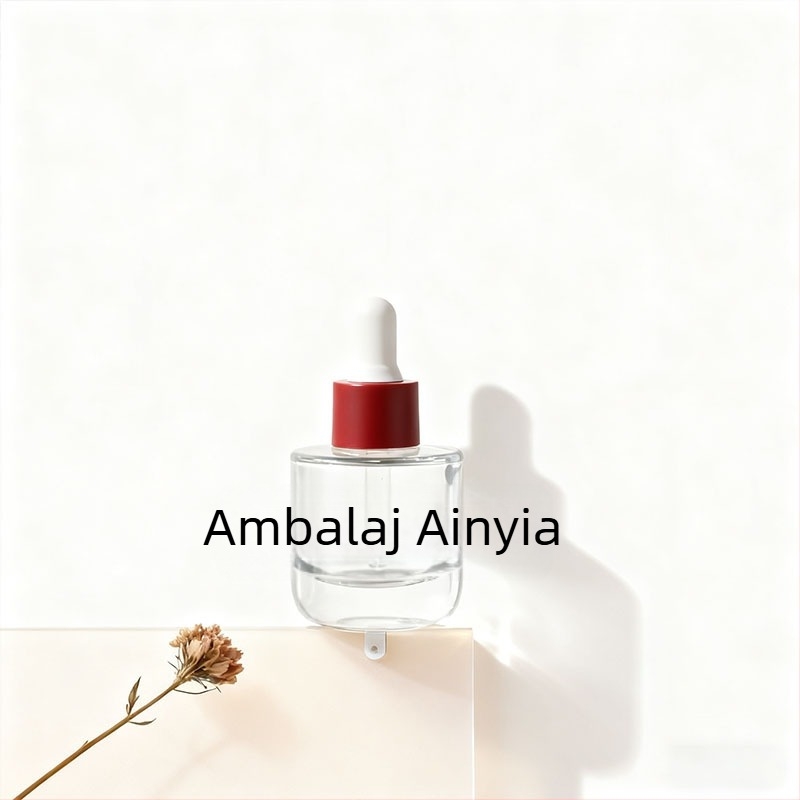 Sticluță cu pipetă din sticlă, suflare manuală, cu umăr cilindric plat, pentru ulei esențial; finisaje de suprafață: acoperire cu pulverizare, ștanțare la cald, electroplacare; opțiuni de personalizare.