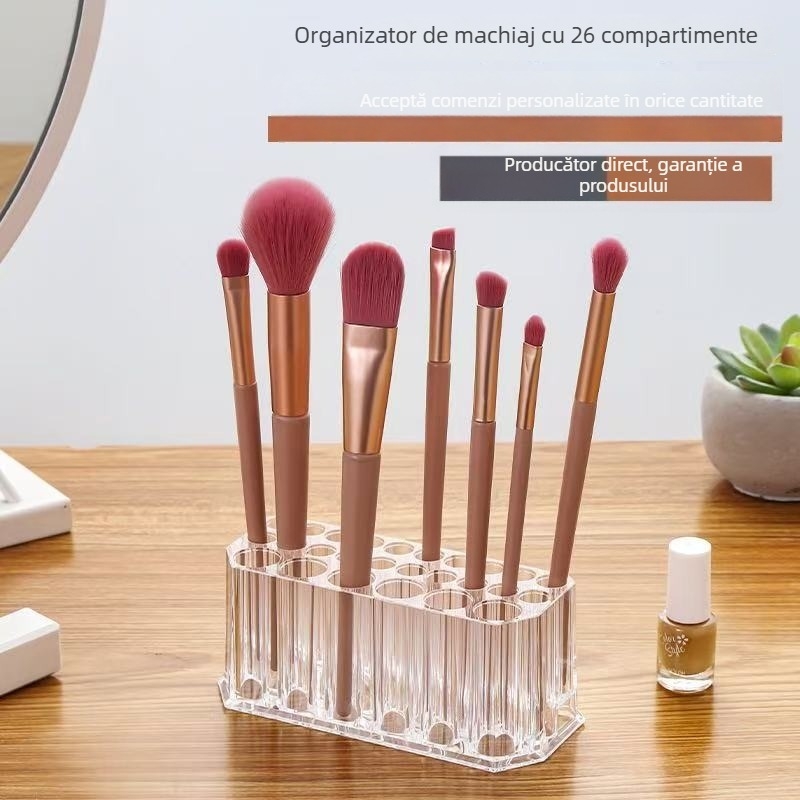 Suport de depozitare pentru pensule de machiaj – PS material, organizator de birou cu suprafață deschisă, stil lux iluminat, lansare 2025, origine Zhejiang