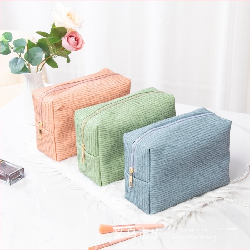 Geantă octagonală din piele pentru cosmetice, cu imprimeu în carouri și căptușeală cu textură piele de piersică, pentru depozitarea cosmeticelor