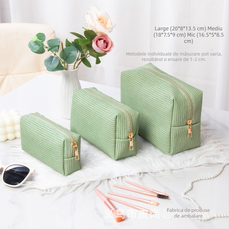 Geantă octagonală din piele pentru cosmetice, cu imprimeu în carouri și căptușeală cu textură piele de piersică, pentru depozitarea cosmeticelor