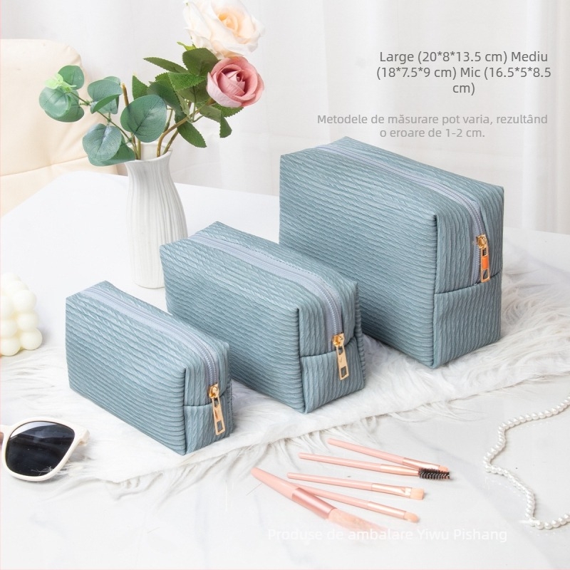 Geantă octagonală din piele pentru cosmetice, cu imprimeu în carouri și căptușeală cu textură piele de piersică, pentru depozitarea cosmeticelor