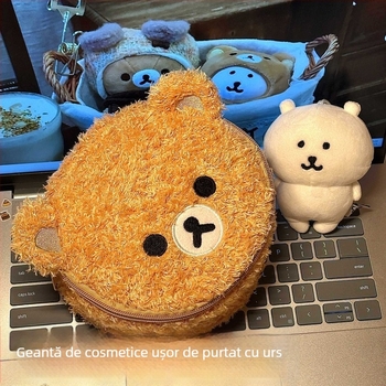 Geantă de machiaj cu ursuleț pluș, portabilă pentru călătorii, broderie 3D (Cod produs: 000000000; Scenariu de utilizare: depozitare acasă; Stil: femeie matură; Material: Alt; Sex: Unisex)